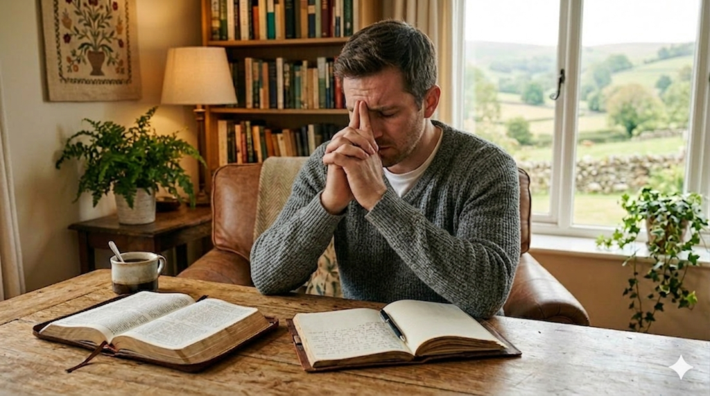 a man in financial crisis doubting his faith
